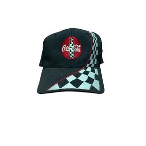 Vintage Coca Cola Coke Racing Checkered Flag Hat Cap Adjustable Unisex 90’s